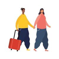 interracial couple travelers with suitcases avatars characters vector