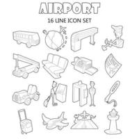 aeropuerto, conjunto de iconos, estilo de contorno vector