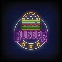 Burger Neon Signs Style Text Vector
