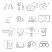 Multimedia icons set, thin line style vector