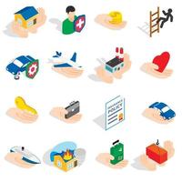 Insurance icons set, isometric 3d style vector