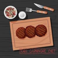 ilustración vectorial de m comida de la dieta carnívora. concepto de nutrición saludable para los amantes de la carne. ideal para carteles, pancartas, fondos de pantalla. concepto de dieta carnívora para el sistema cardiovascular vector