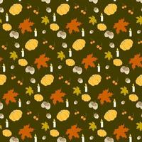 Colorful autumn seamless pattern with autumn leaves and vegetables - Vector