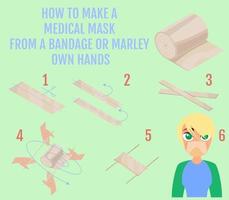 cómo hacer una mascarilla médica con tus propias manos vector