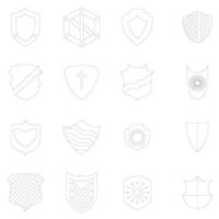 Shield icons set, outline style vector