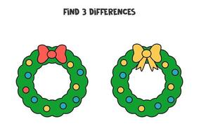 Find 3 differences between two cartoon wreaths. vector