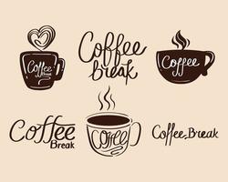 cups with coffee break signboard vector