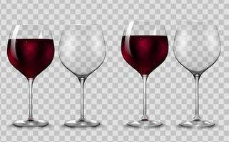 Empty and full transparency red wine glass. Vector. vector