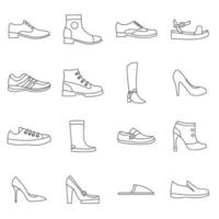 iconos de zapatos en estilo de contorno vector