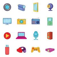 conjunto de iconos multimedia, estilo de dibujos animados