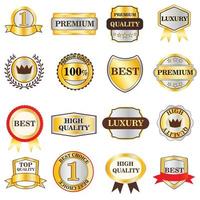 Luxury golden labels icons set, isometric 3d style vector