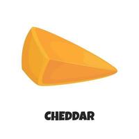 Vector ilustración realista de pieza triangular de queso cheddar de cerca aislado sobre fondo blanco. Queso duro para dieta carnívora. El queso cheddar es un producto lácteo en estilo plano.