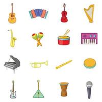 Musical instruments icons set, cartoon style vector