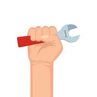 hand with wrench key tool isolated icon vector