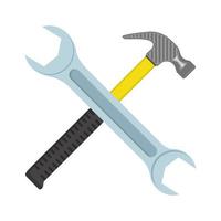 llave inglesa y herramientas de martillo cruzadas vector