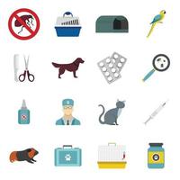 Veterinary icons set, flat style vector