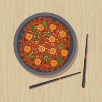 delicioso kimchi con palillos chinos vector