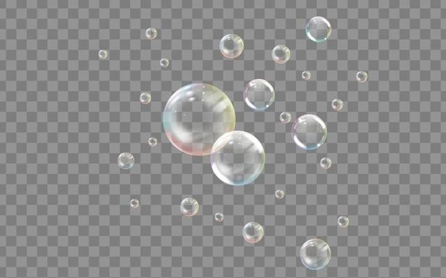 Realistic transparent colored soap or water bubble