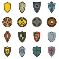 conjunto de iconos de escudos, tipo plano vector