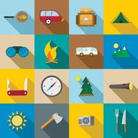 Hiking and camping icons set vector