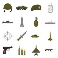 Military icons set, flat style vector