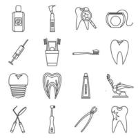 Conjunto de iconos de cuidado dental, estilo de contorno vector