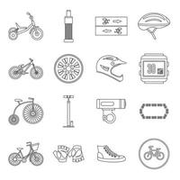 Biking icons set, outline style vector