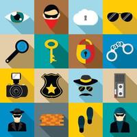 Spy icons set, flat style vector