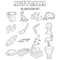 conjunto de iconos de australia, estilo de contorno vector