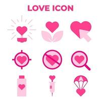 conjunto, de, plano, rosa, corazón, amor, icono vector