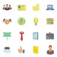 Businessman icons set, cartoon style vector
