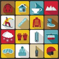 Snowboarding icons set, flat style vector