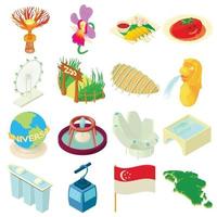 Conjunto de iconos de Singapur, estilo de dibujos animados vector