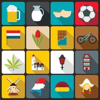 Netherlands icons set, flat style vector