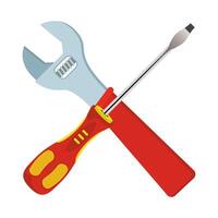 wrench key and screwdriver tools crossed vector