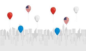 balloons helium with usa flags in cityscape vector