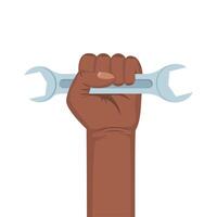 hand with wrench key tool isolated icon vector
