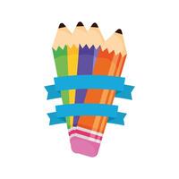 pencils school supplies with ribbon frame vector