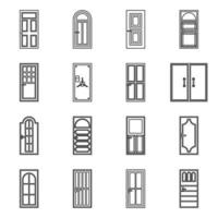 Door icons set, outline style vector