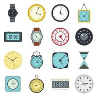 Conjunto de iconos de tiempo y reloj, estilo plano vector