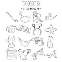 April fools day icons set, outline ctyle vector