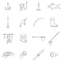 Fishing icon set, outline style
