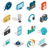 Media icons set, isometric 3d style vector