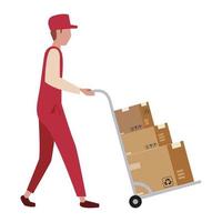 Delivery man with boxes on cart vector