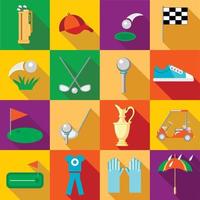 conjunto de iconos de golf, estilo plano vector