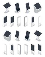 Set of Isometric Interactive Information Kiosks, Advertising Display, Terminal Stand vector