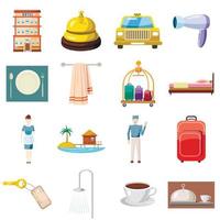 Hotel icons set, cartoon style vector