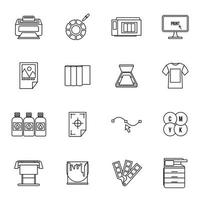 Printing icons set, thin line style vector