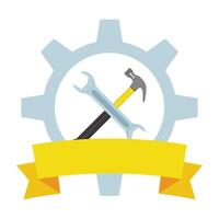 wrench key and hammer tools crossed vector