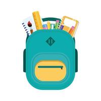 equipo de mochila escolar con útiles vector